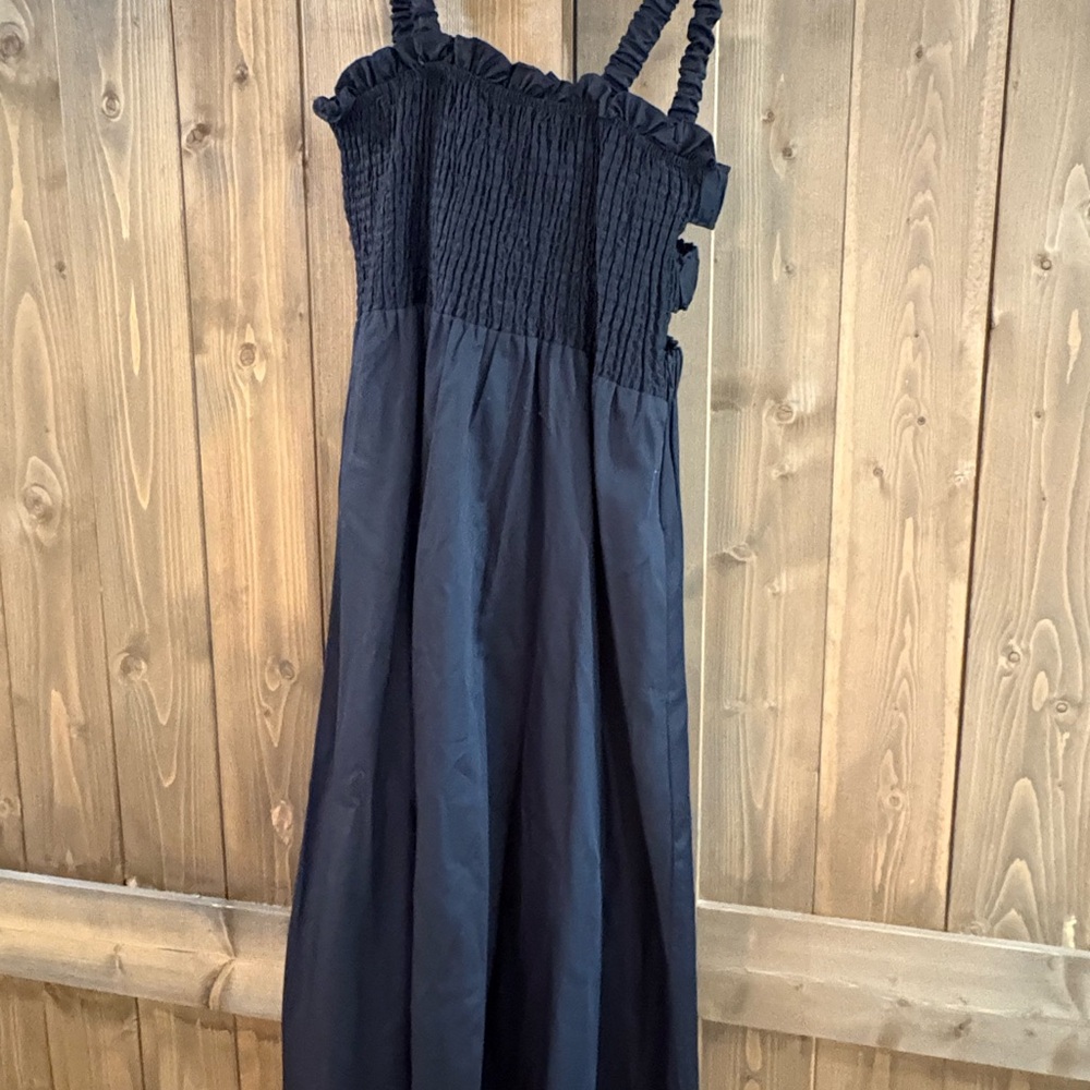 Topshop Black Gathered/Smocked Dress